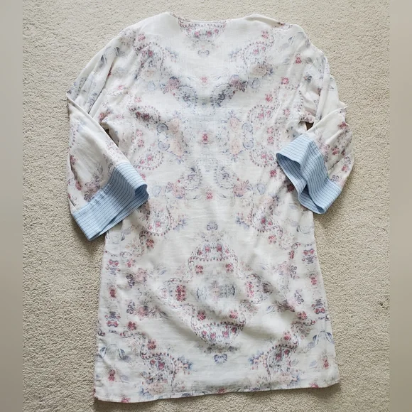 BCBGMaxAzria Contrast Trim Floral Print Tunic Dress szXS